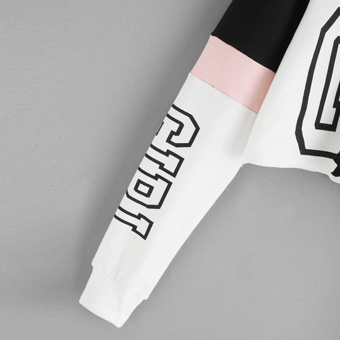 Crop Top Hoodie  Sweatshirt Hoodies Women Patchwork Lett - ROUTINE FASHION
